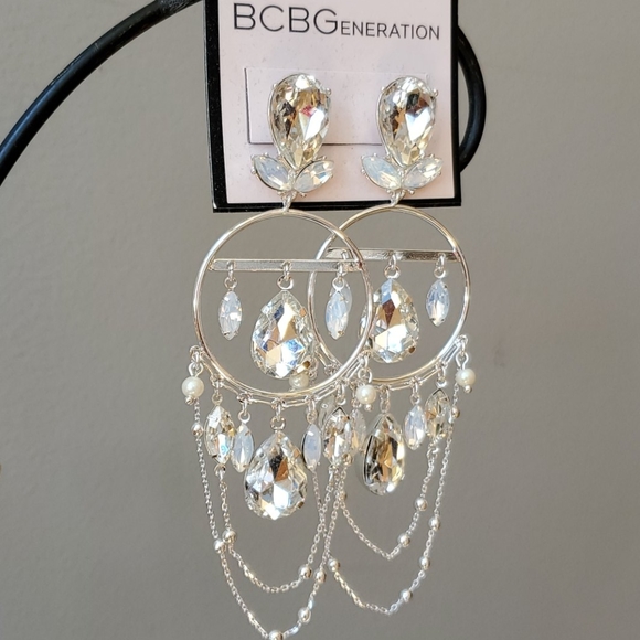 BCBGeneration Rhinestone Silver Dangle Earrings - Picture 2 of 8